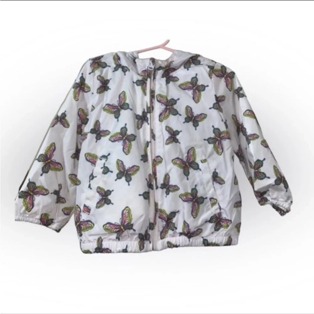 GAP Toddler Girls Butterfly Windbreaker Jacket Size 2T Hooded Lightweight Coat